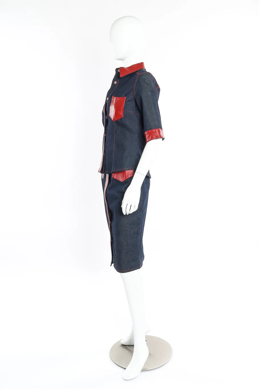 Leather Trim Denim Jacket and Dress Set