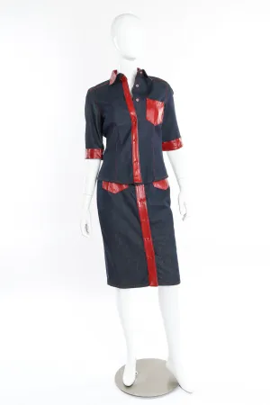 Leather Trim Denim Jacket and Dress Set