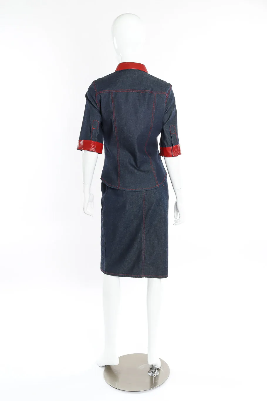 Leather Trim Denim Jacket and Dress Set