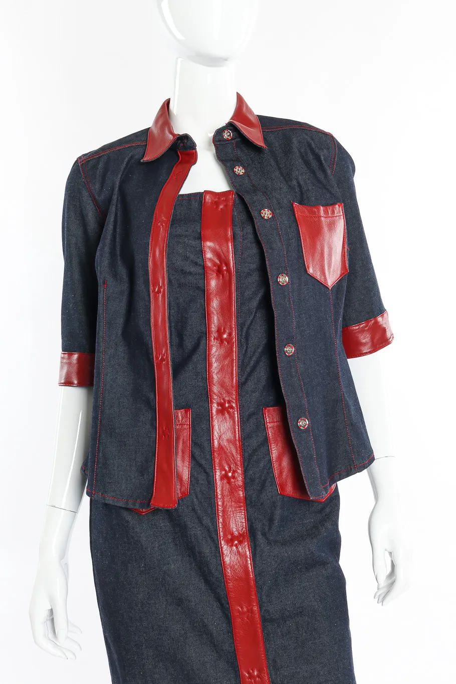 Leather Trim Denim Jacket and Dress Set