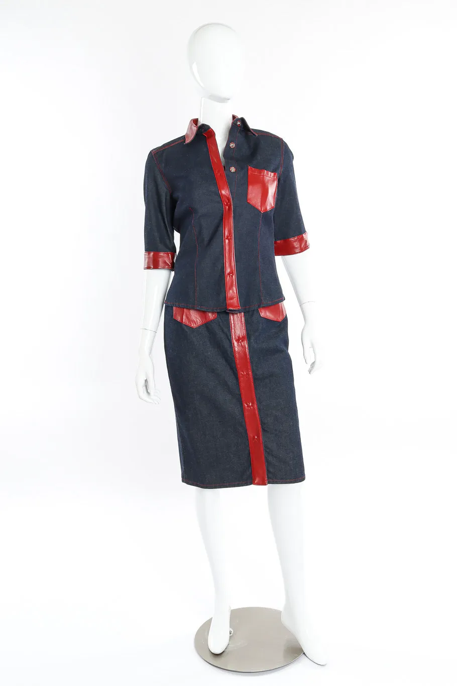 Leather Trim Denim Jacket and Dress Set