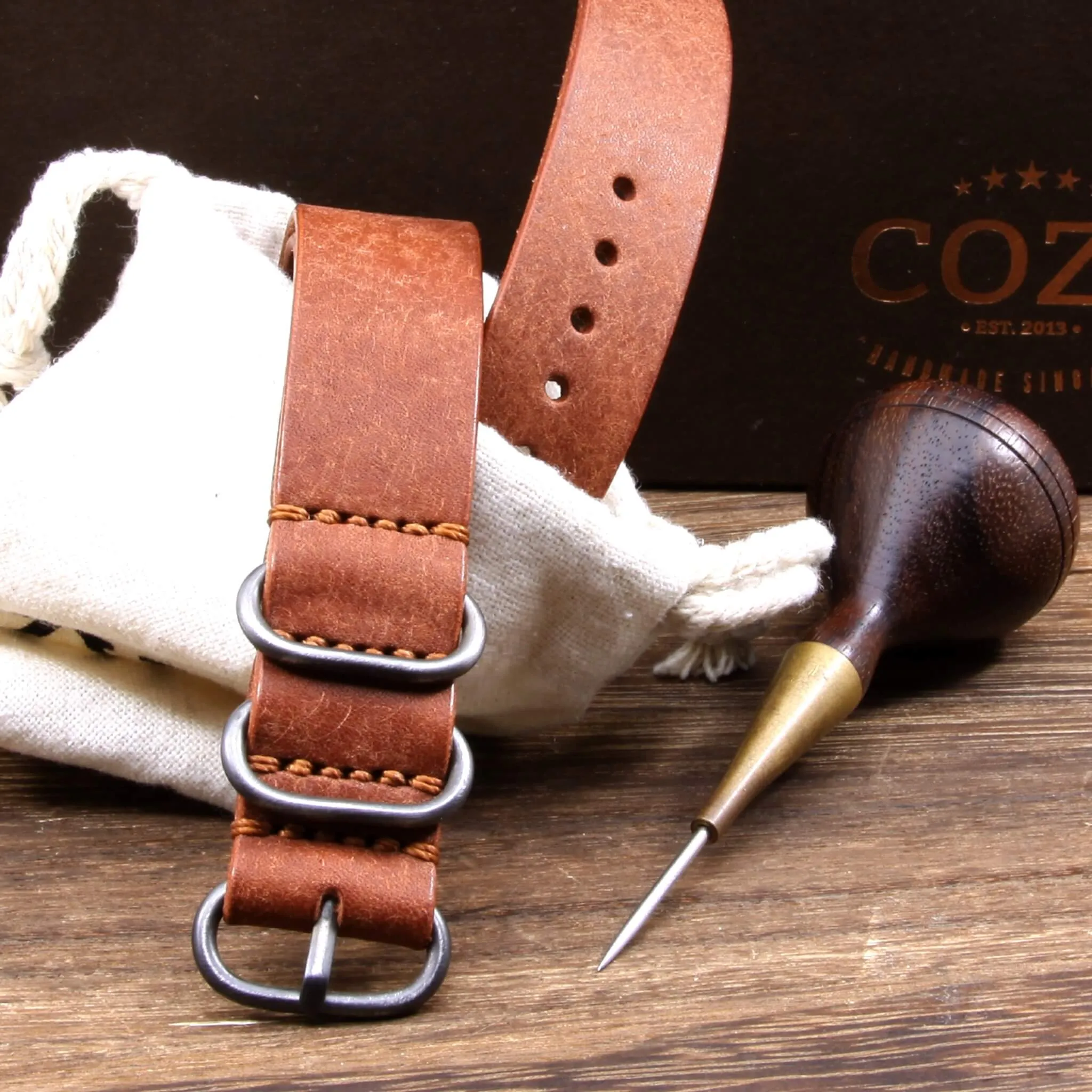 Leather Watch Strap, 4-Ring Rustic Russet
