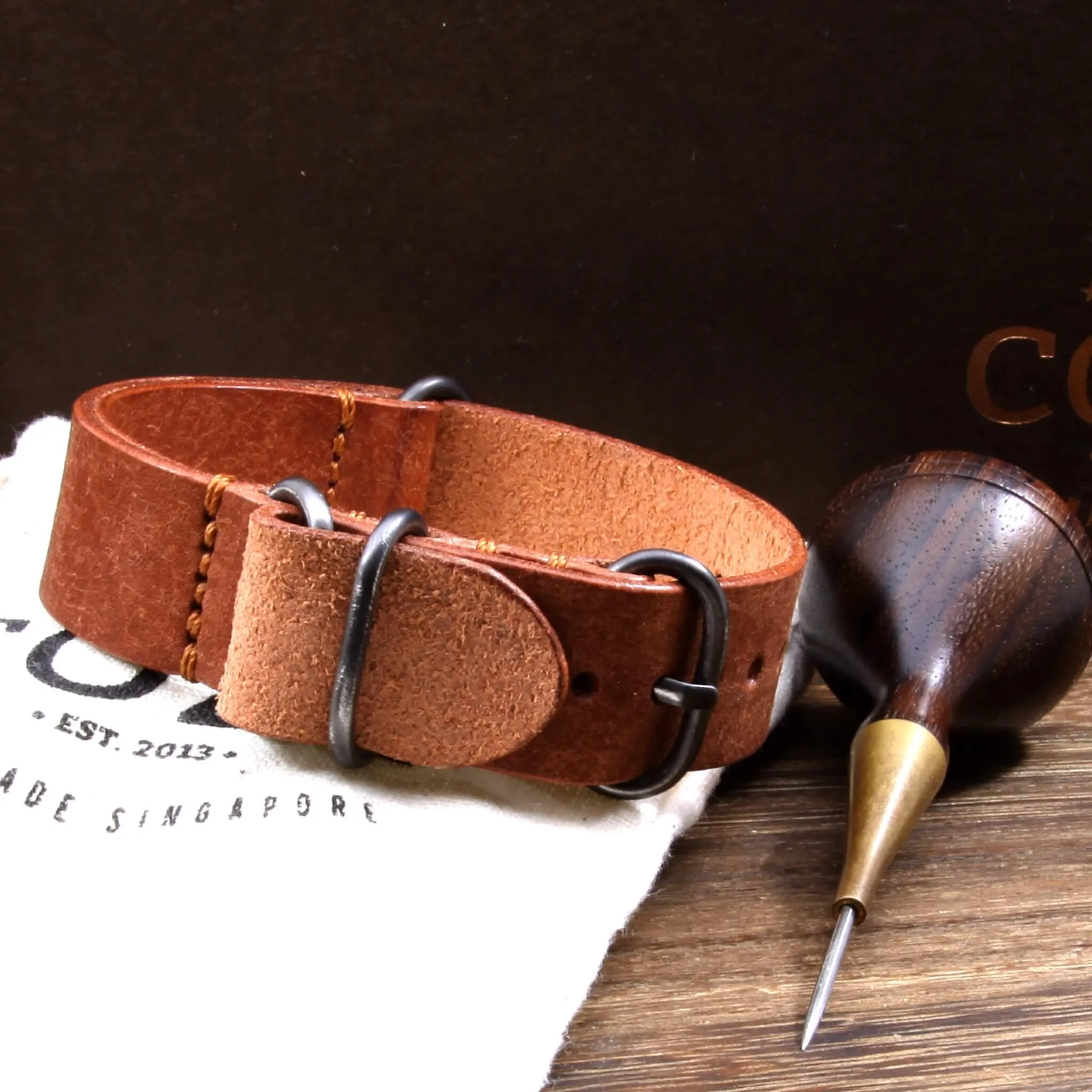 Leather Watch Strap, 4-Ring Rustic Russet