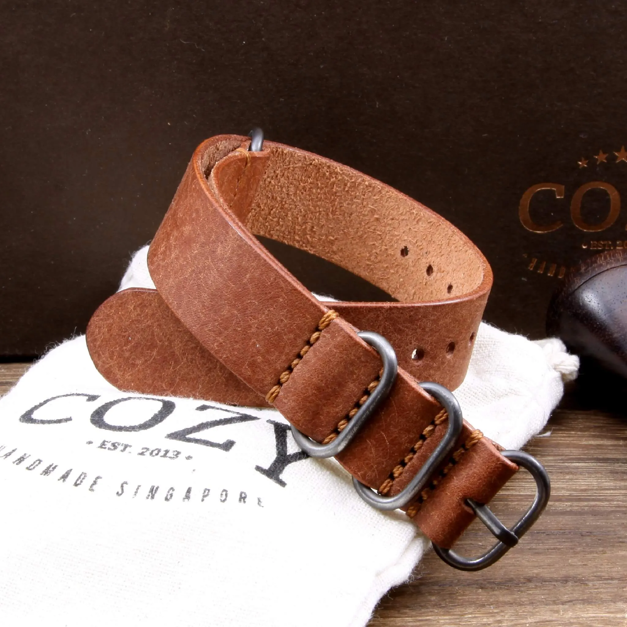 Leather Watch Strap, 4-Ring Rustic Russet