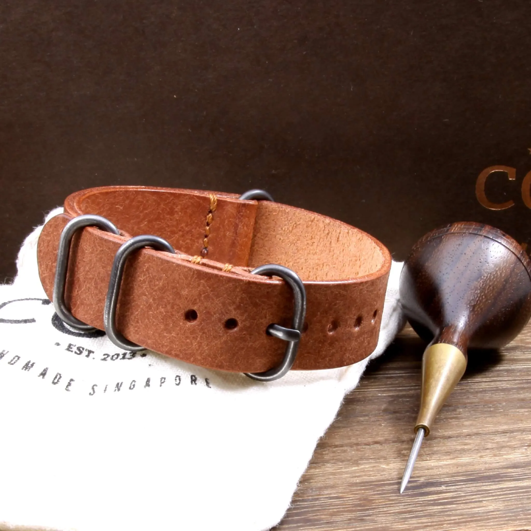 Leather Watch Strap, 4-Ring Rustic Russet