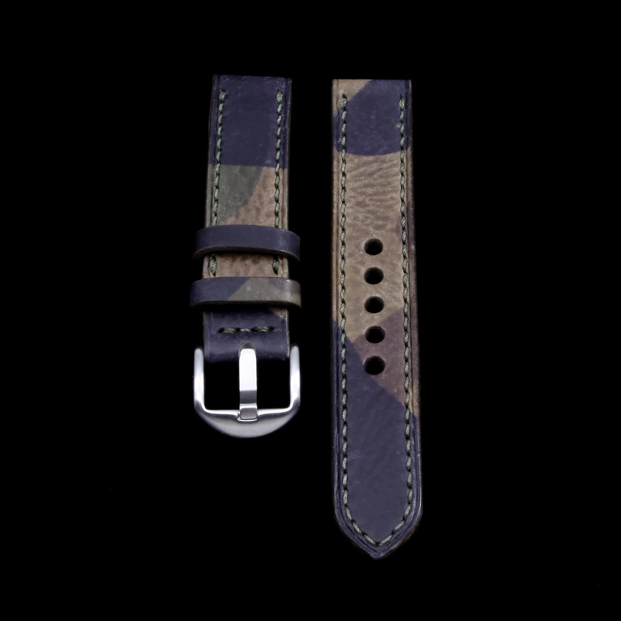 Leather Watch Strap, Camo Grigio | Full Stitch