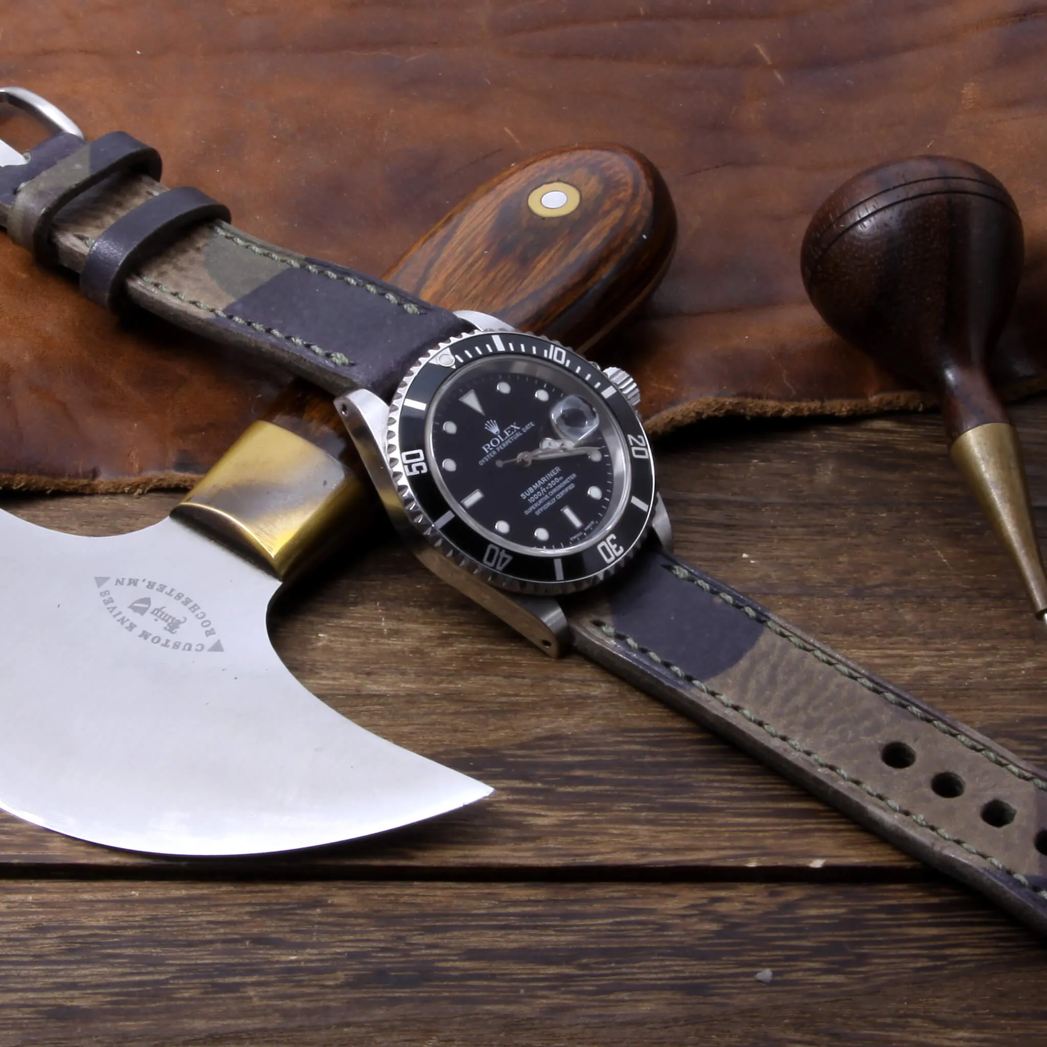 Leather Watch Strap, Camo Grigio | Full Stitch