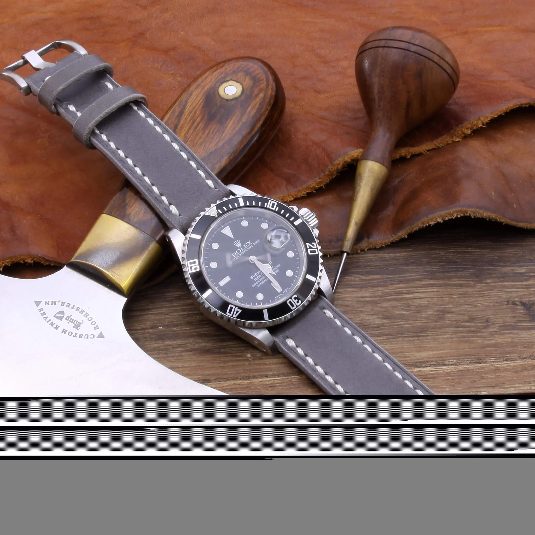 Leather Watch Strap, Koala Antracite | Full Stitch
