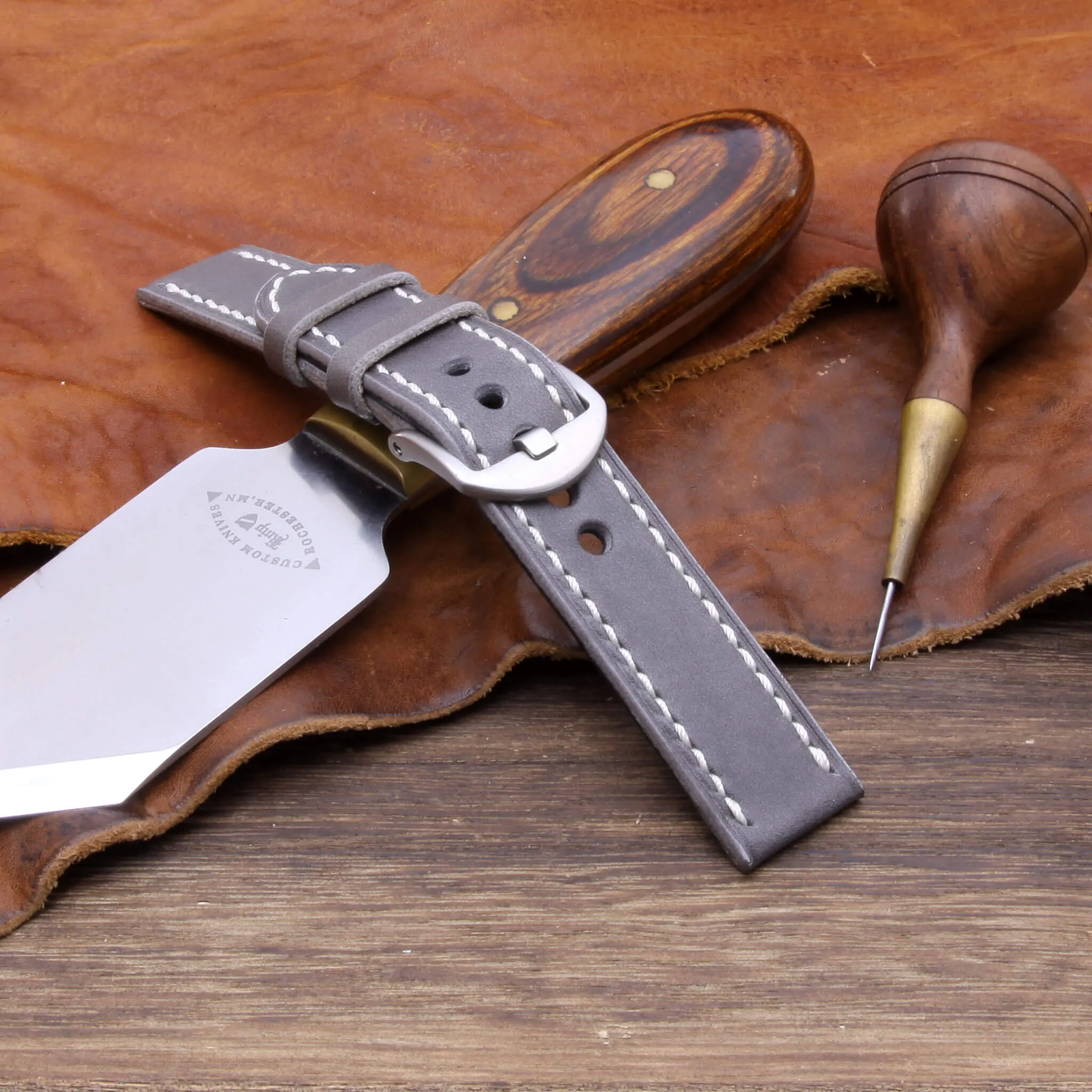 Leather Watch Strap, Koala Antracite | Full Stitch