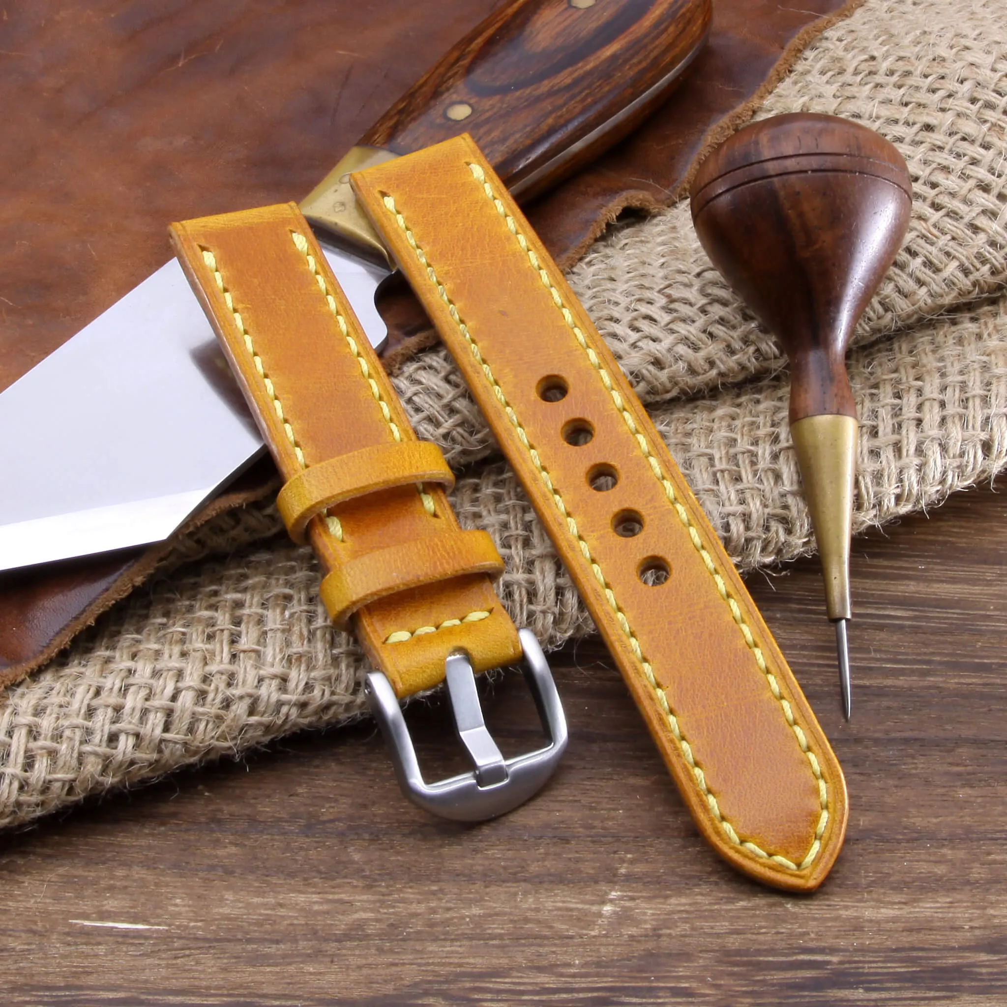 Leather Watch Strap, Military 104  | Full Stitch