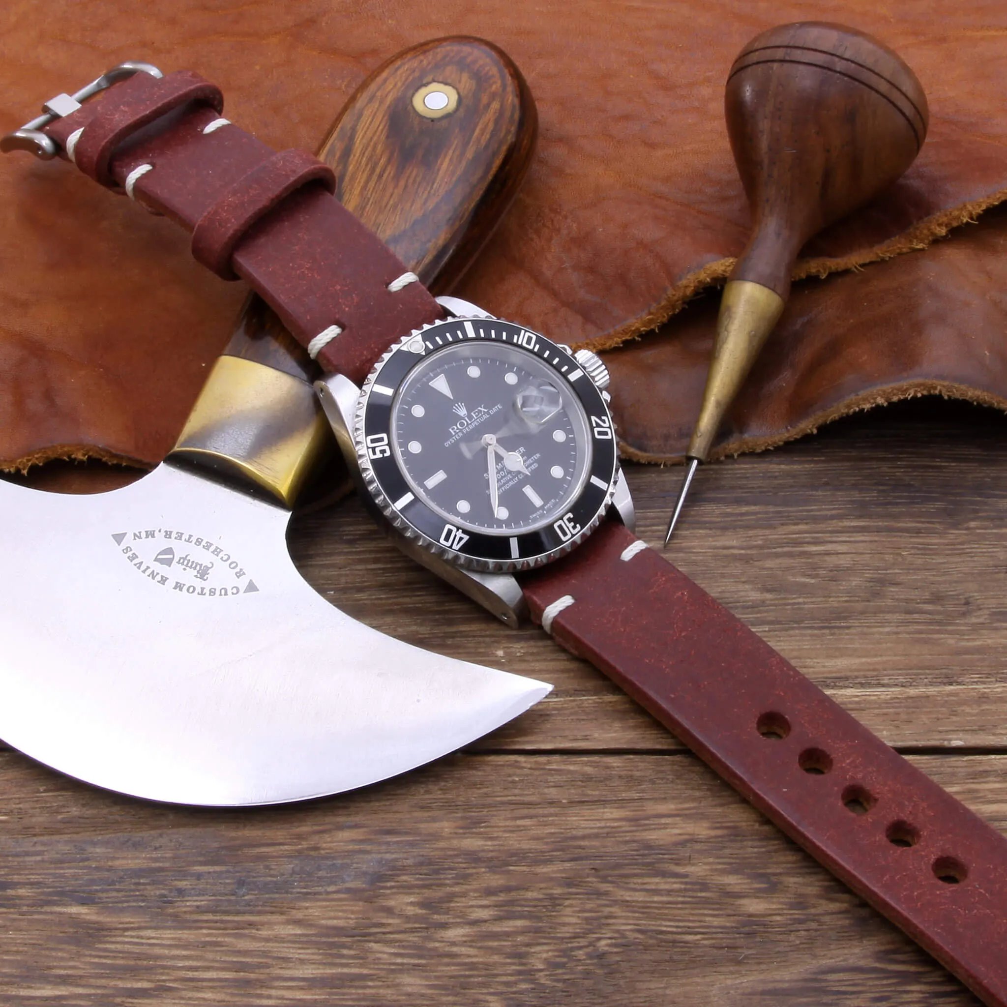 Leather Watch Strap, Pueblo Cocinella | Full Stitch