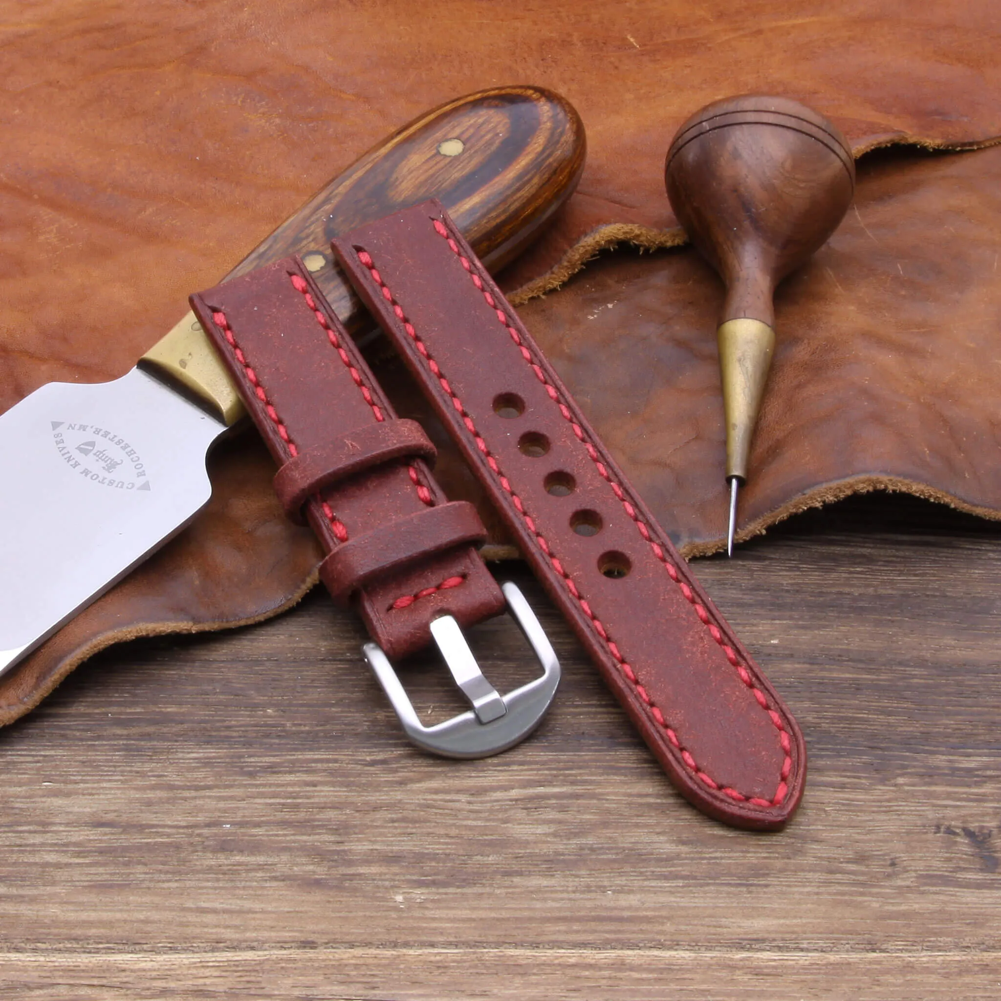 Leather Watch Strap, Pueblo Cocinella | Full Stitch