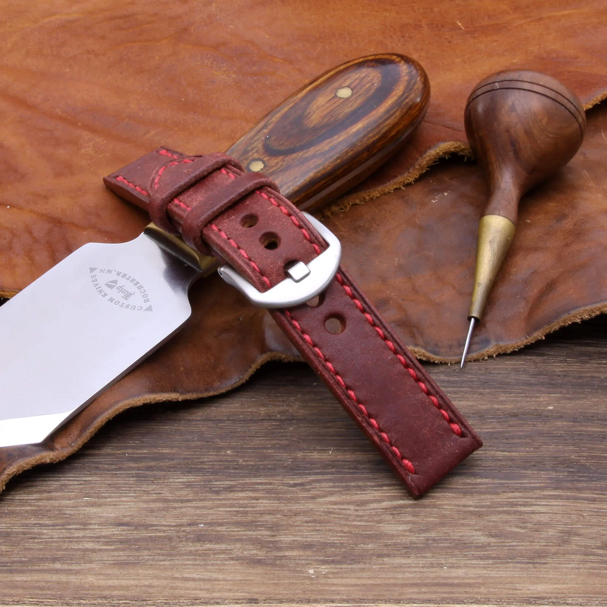 Leather Watch Strap, Pueblo Cocinella | Full Stitch