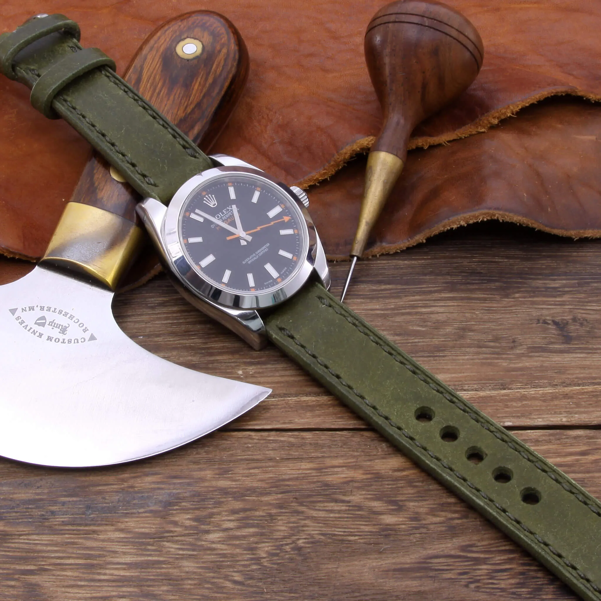 Leather Watch Strap, Pueblo Oliva | Full Stitch