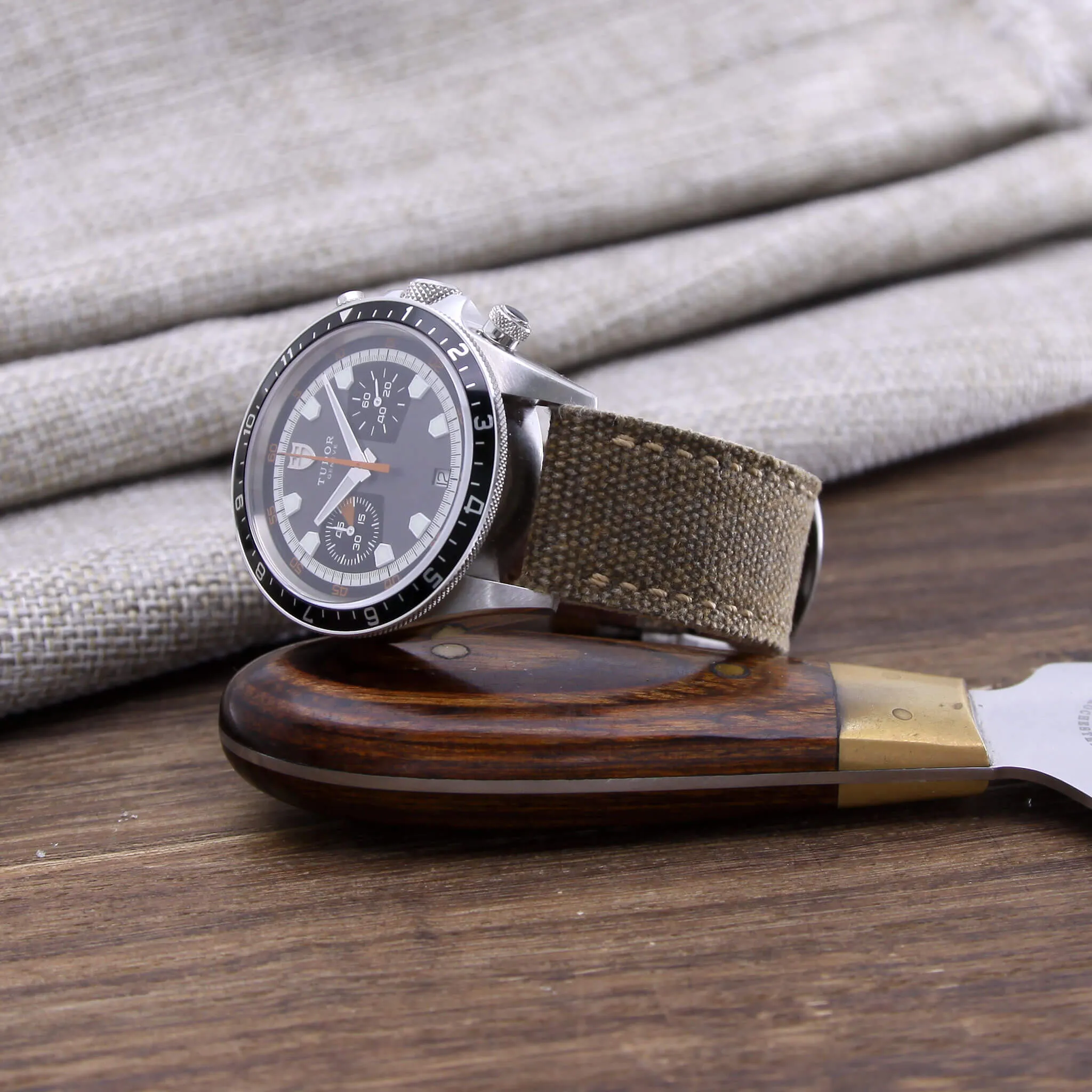 Leather Watch Strap, Rustic Brown Canvas | Full Stitch