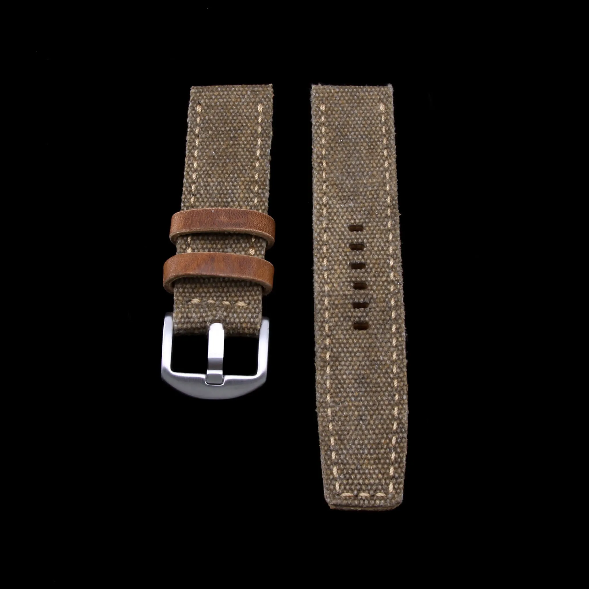 Leather Watch Strap, Rustic Brown Canvas | Full Stitch
