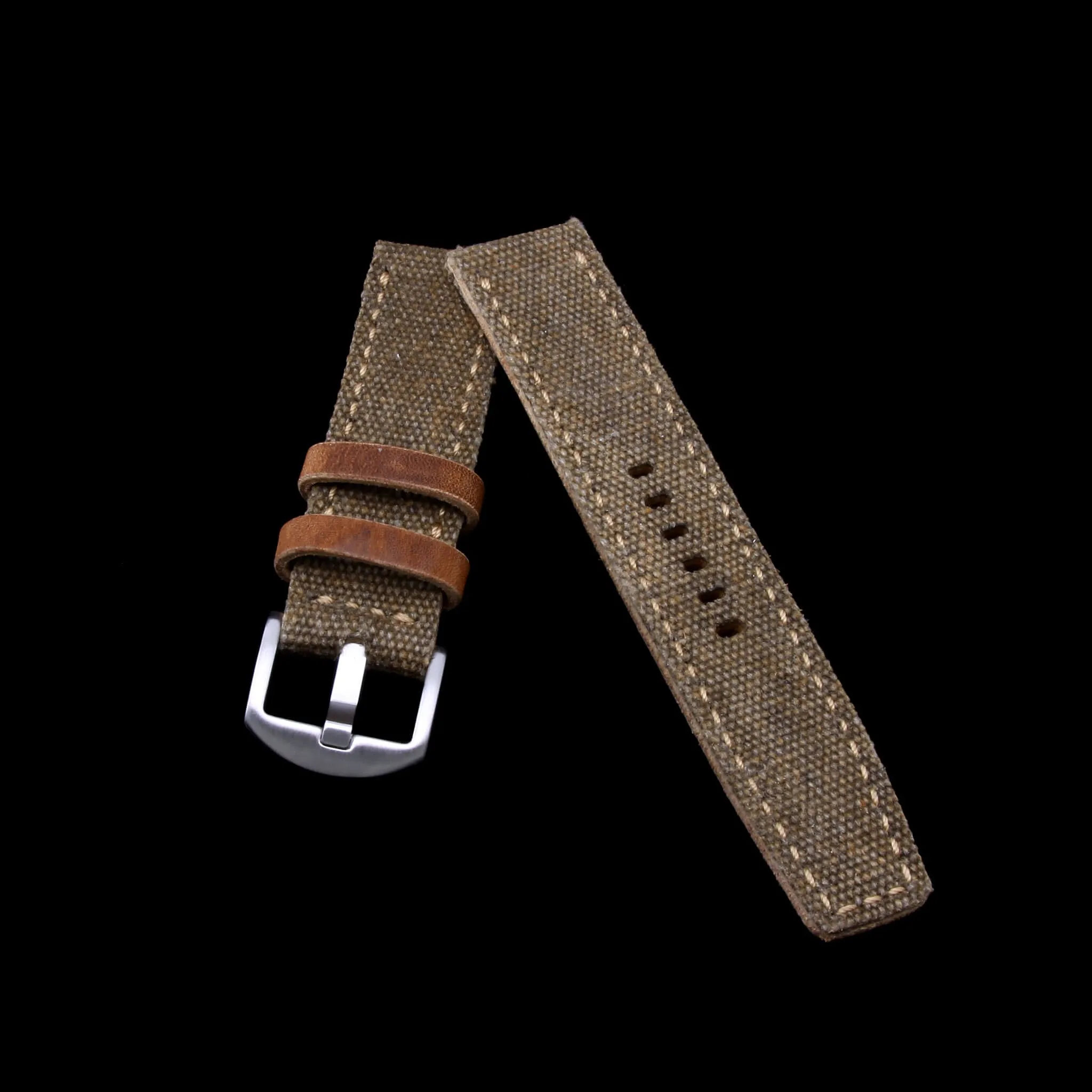 Leather Watch Strap, Rustic Brown Canvas | Full Stitch
