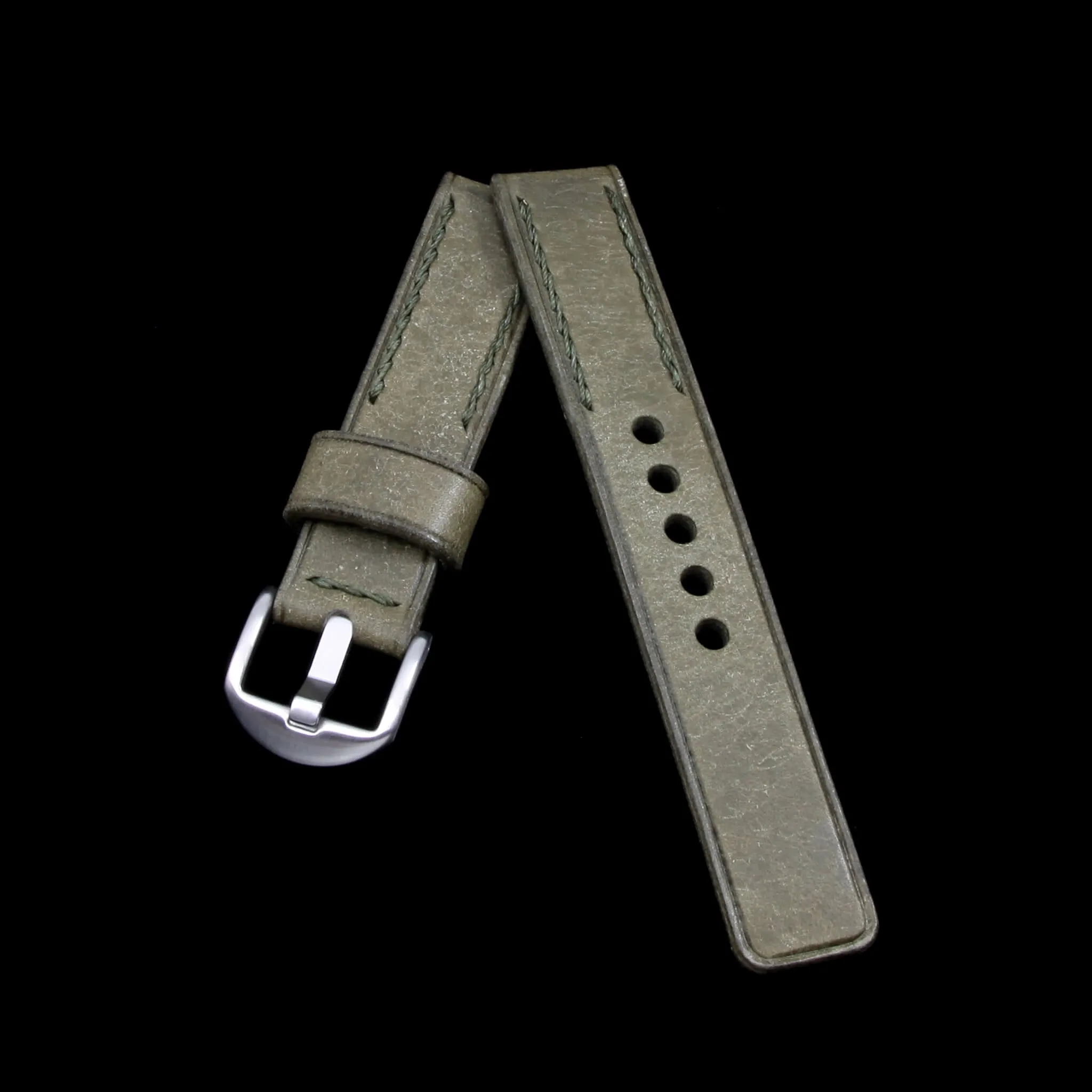 Leather Watch Strap, Rustic Olive | Chain Stitch