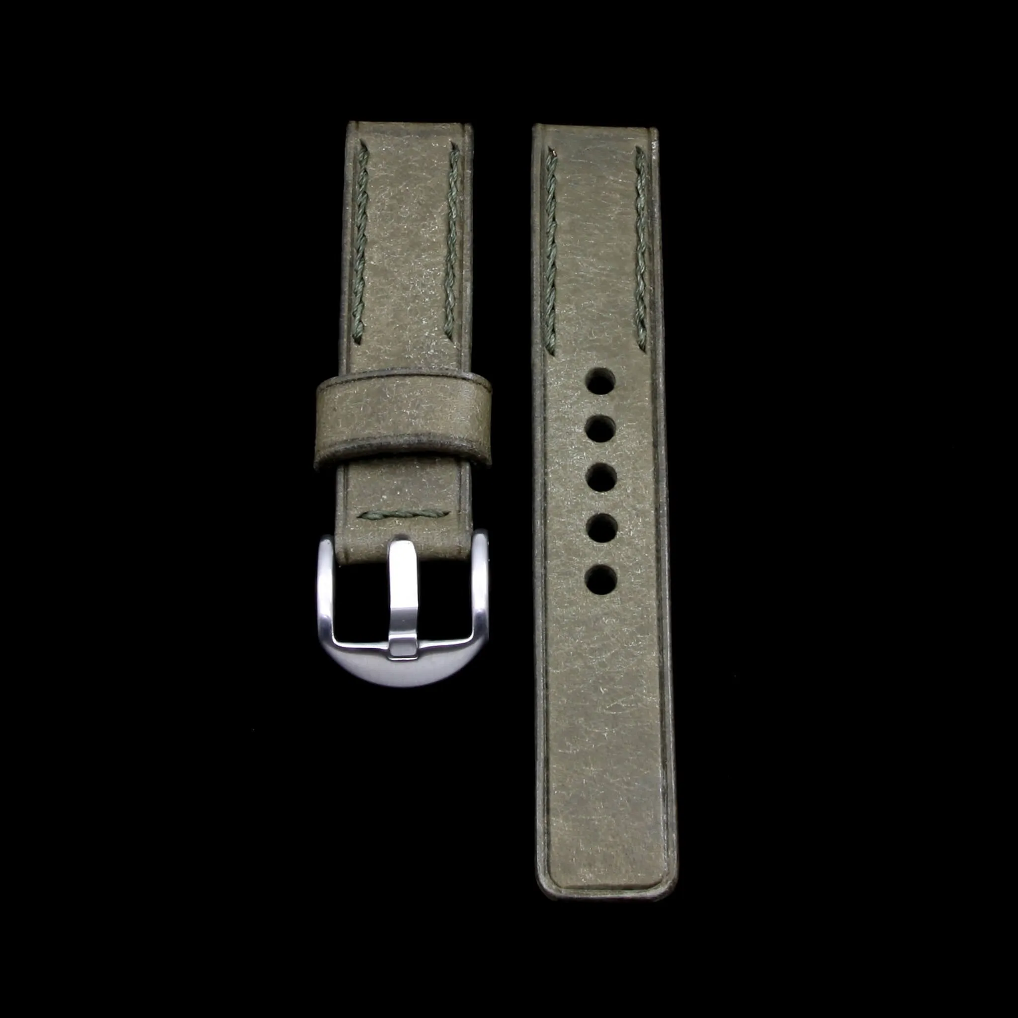 Leather Watch Strap, Rustic Olive | Chain Stitch