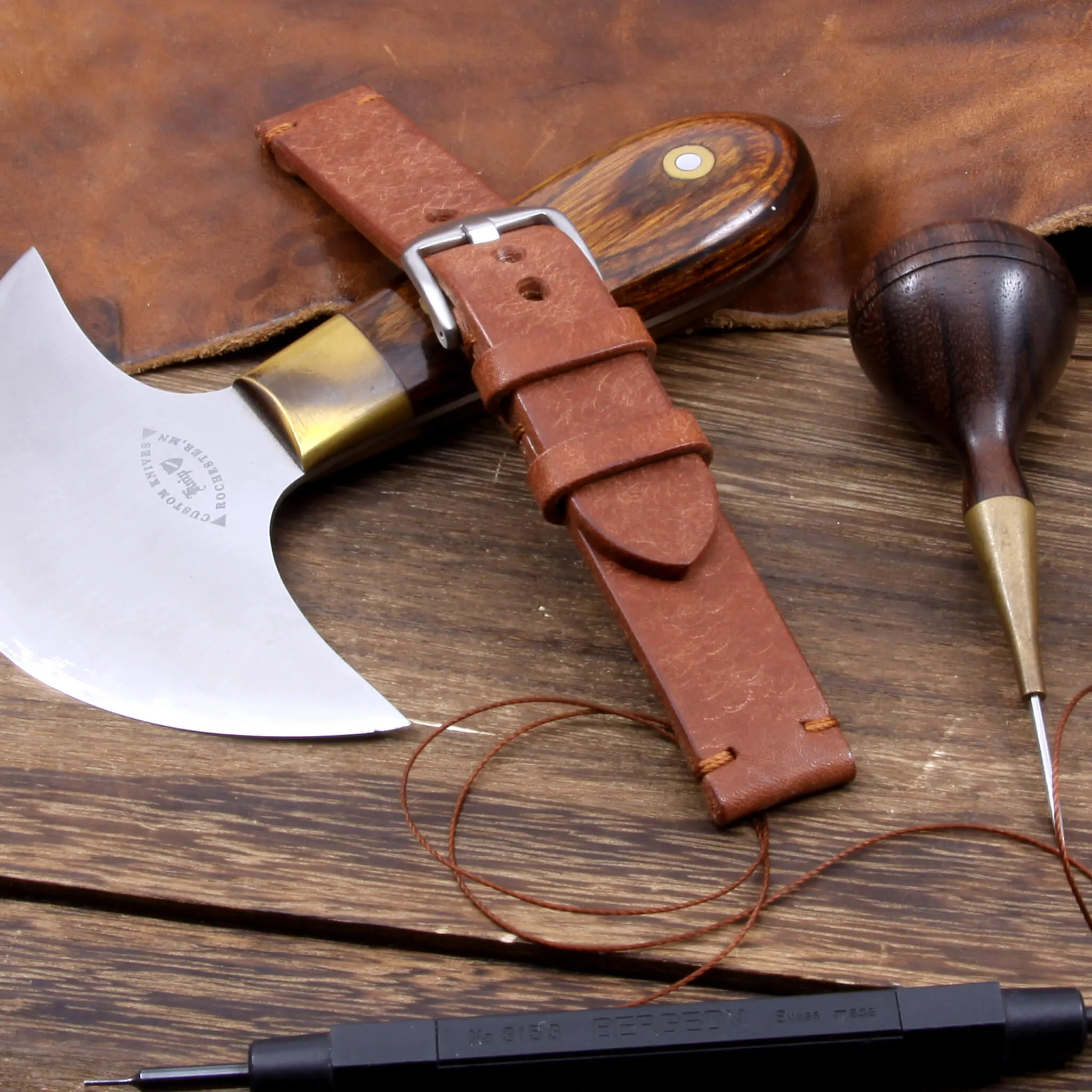 Leather Watch Strap, Rustic Russet