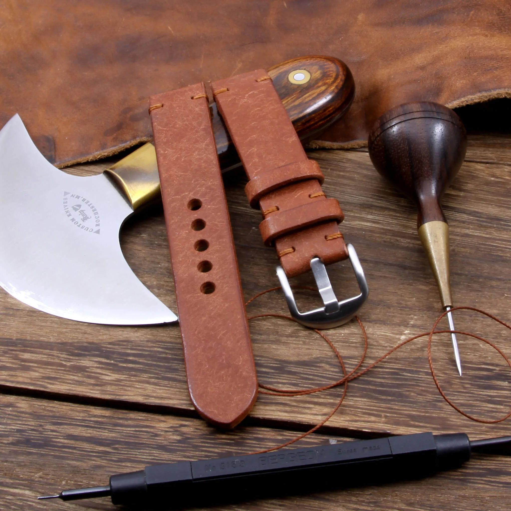 Leather Watch Strap, Rustic Russet