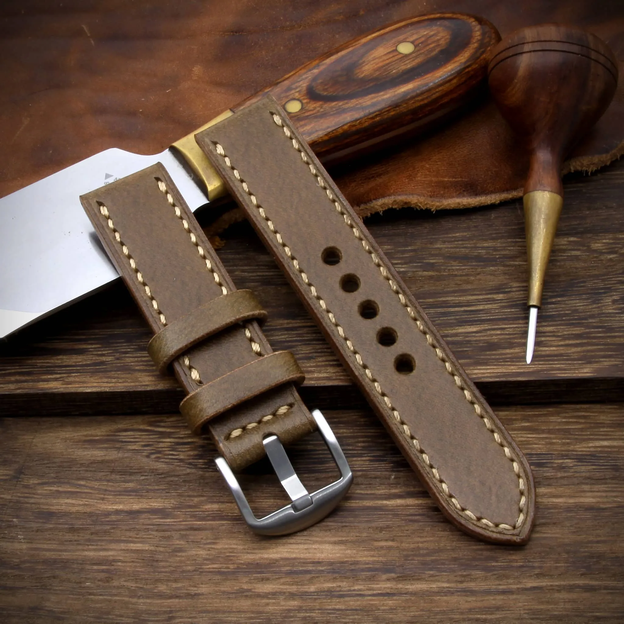 Leather Watch Strap, Sequoia 104 | Full Stitch