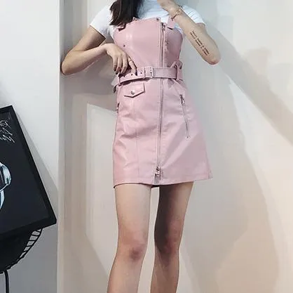 Leather Zipper Strap Shoulder-less Dress SD00133