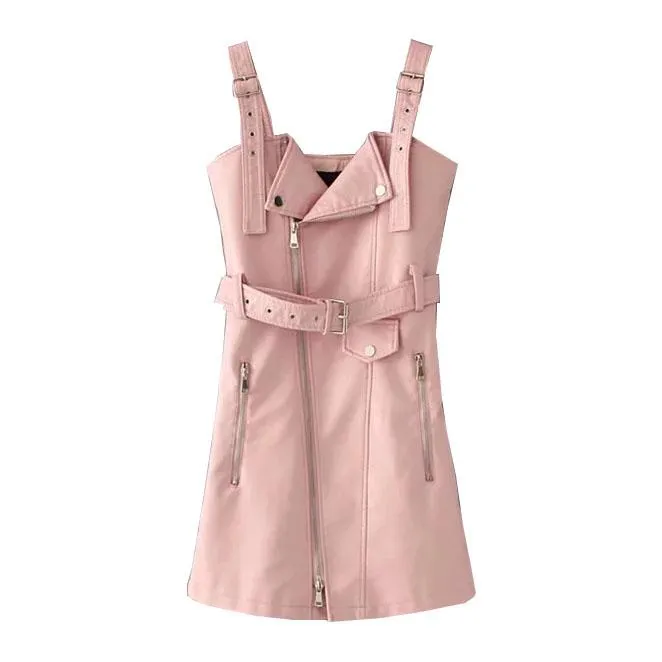 Leather Zipper Strap Shoulder-less Dress SD00133