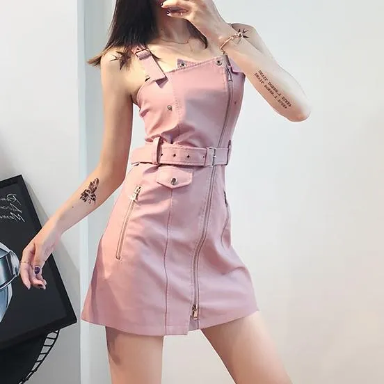 Leather Zipper Strap Shoulder-less Dress SD00133