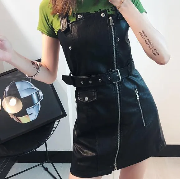 Leather Zipper Strap Shoulder-less Dress SD00133