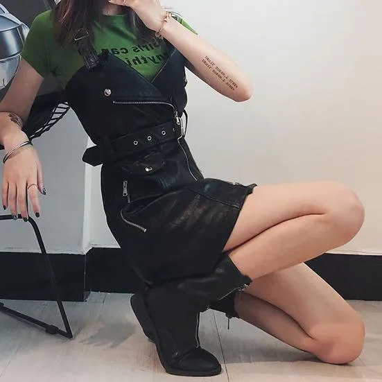 Leather Zipper Strap Shoulder-less Dress SD00133