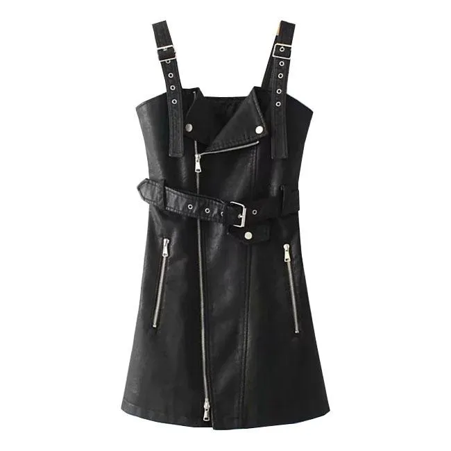 Leather Zipper Strap Shoulder-less Dress SD00133