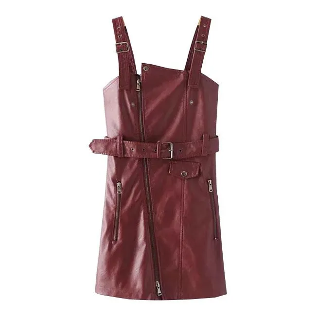 Leather Zipper Strap Shoulder-less Dress SD00133