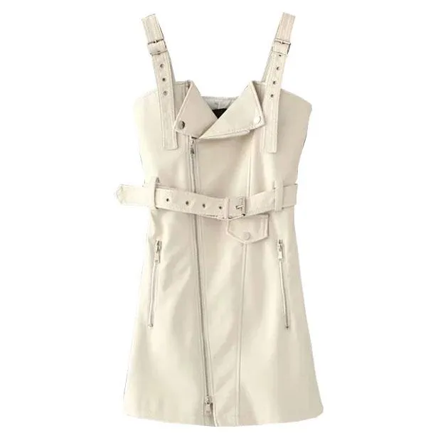 Leather Zipper Strap Shoulder-less Dress SD00133