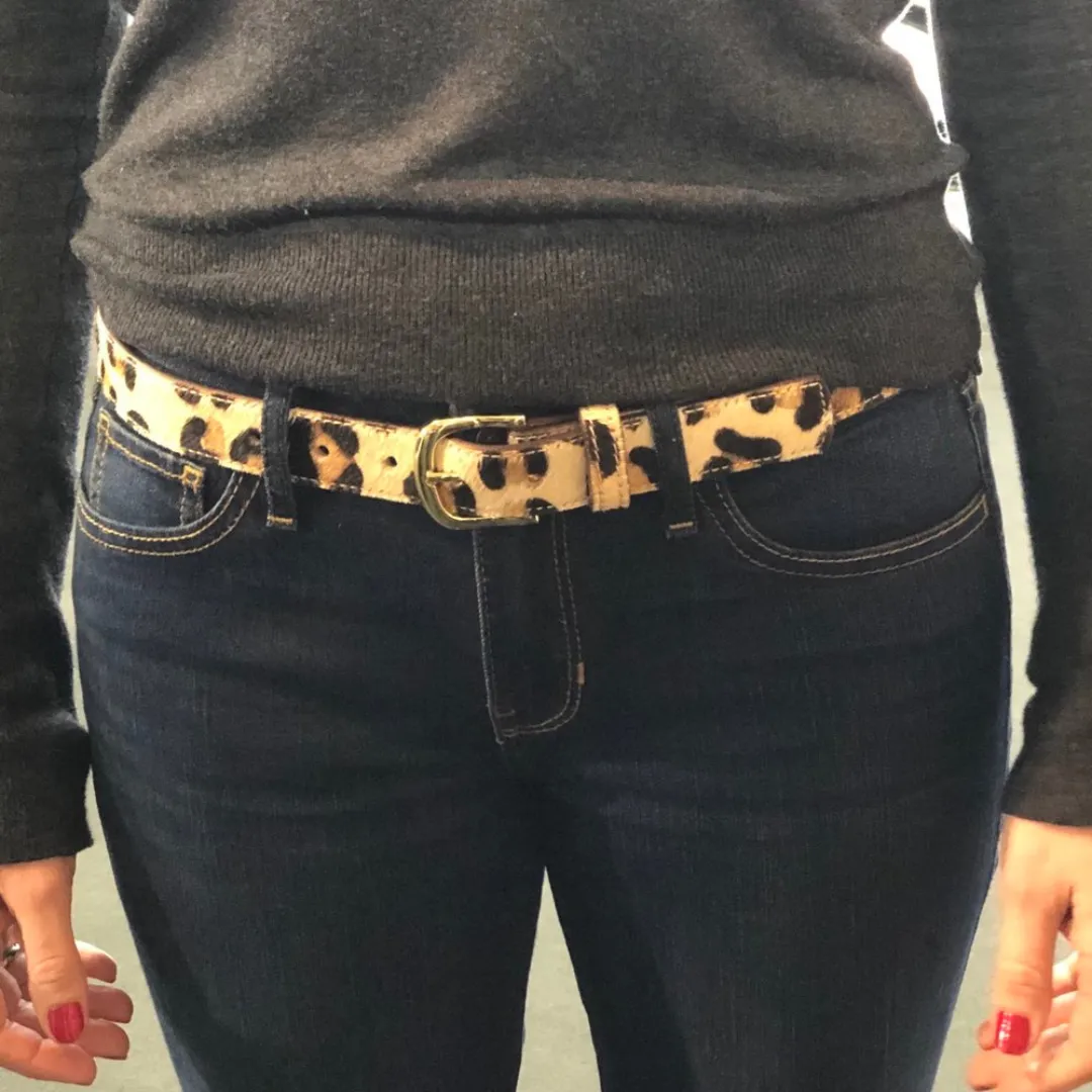 Leopard Print Pony Skin Leather Belt