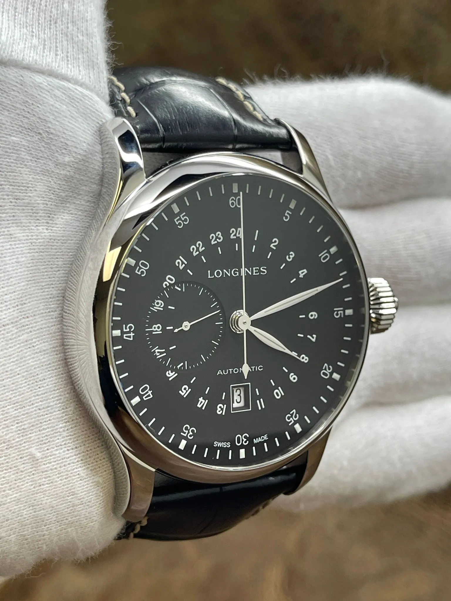 Longines Heritage Twenty-Four Hours L2.797.4.53 Black Dial Automatic Men's Watch