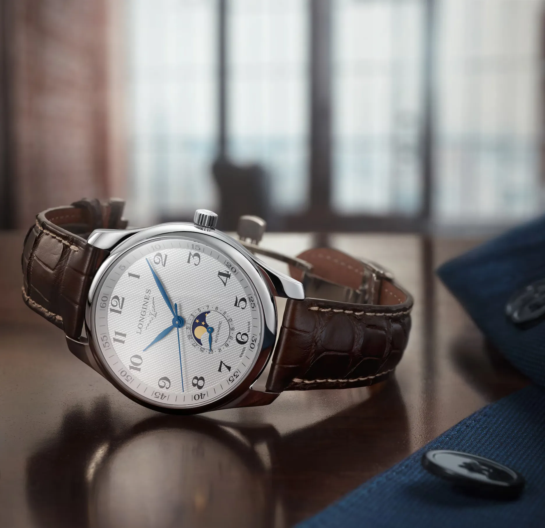 Longines Master 42mm Watch with Brown Leather Strap