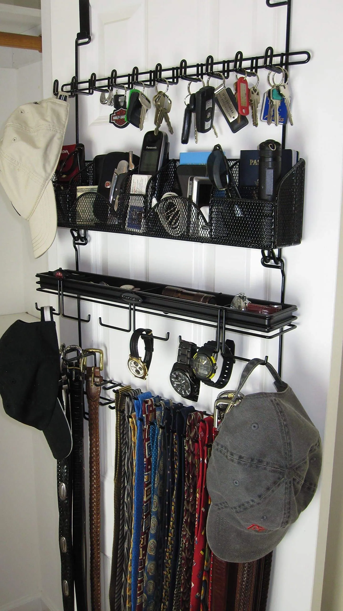 Longstem Men's #9200 Over the Door/Wall Belt Tie Valet Organizer - beautiful BLACK powder coat- see our #9100 5 star reviews! men's organizer Patented - Rated Best!