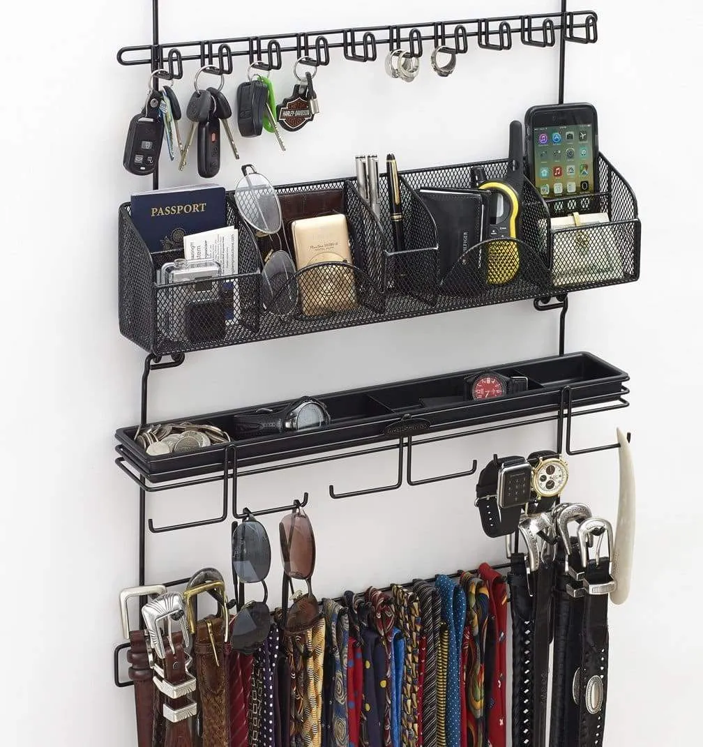 Longstem Men's #9200 Over the Door/Wall Belt Tie Valet Organizer - beautiful BLACK powder coat- see our #9100 5 star reviews! men's organizer Patented - Rated Best!