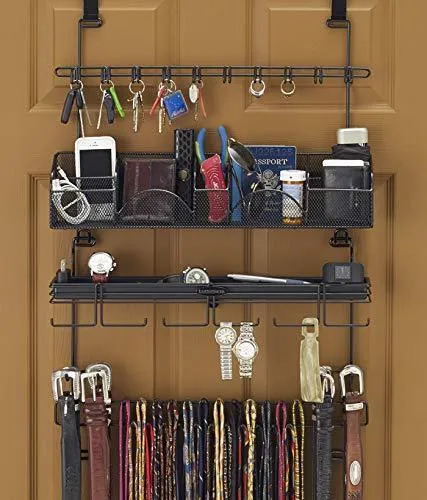 Longstem Men's #9200 Over the Door/Wall Belt Tie Valet Organizer - beautiful BLACK powder coat- see our #9100 5 star reviews! men's organizer Patented - Rated Best!