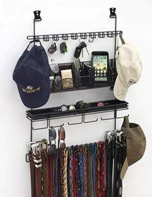 Longstem Men's #9200 Over the Door/Wall Belt Tie Valet Organizer - beautiful BLACK powder coat- see our #9100 5 star reviews! men's organizer Patented - Rated Best!