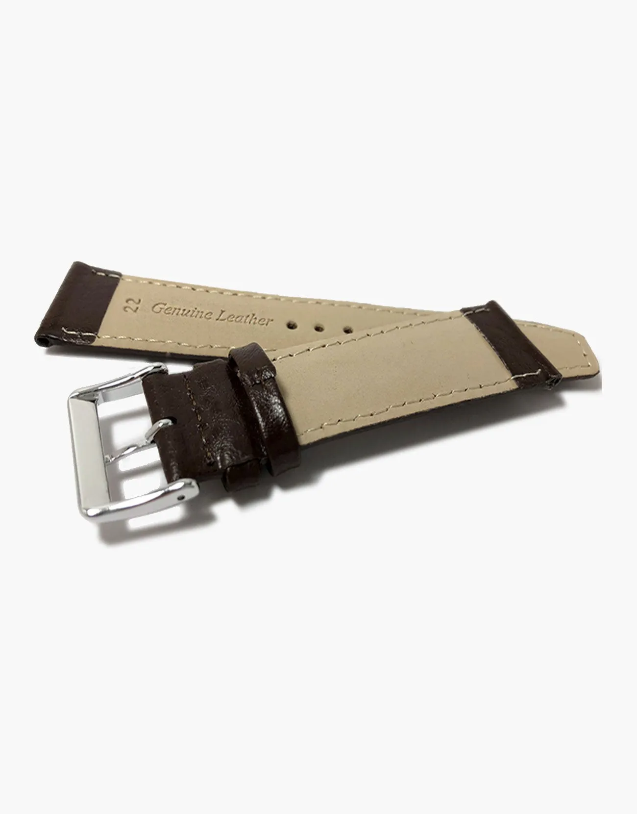 LUX Dark Brown Leather Buffalo Grain Padded Shiny Watch Band White Stitching