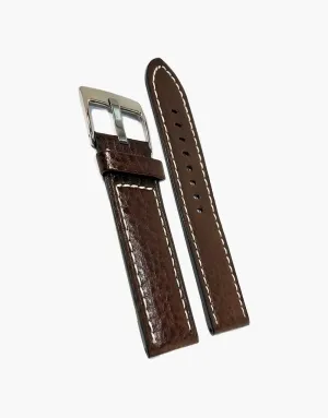 LUX Panerai Style Flat Buffalo Leather Brown Watch Straps White Stitching