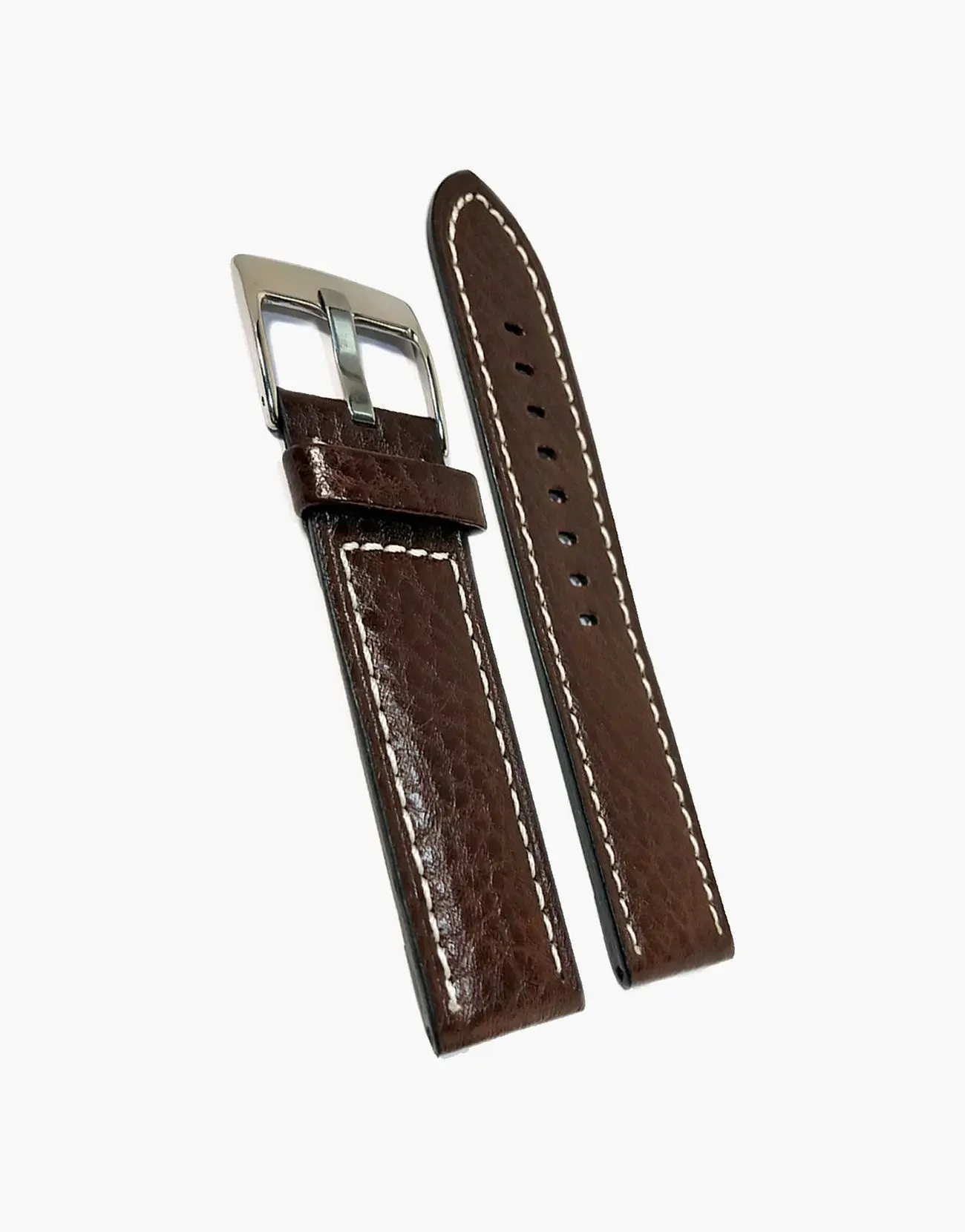 LUX Panerai Style Flat Buffalo Leather Brown Watch Straps White Stitching