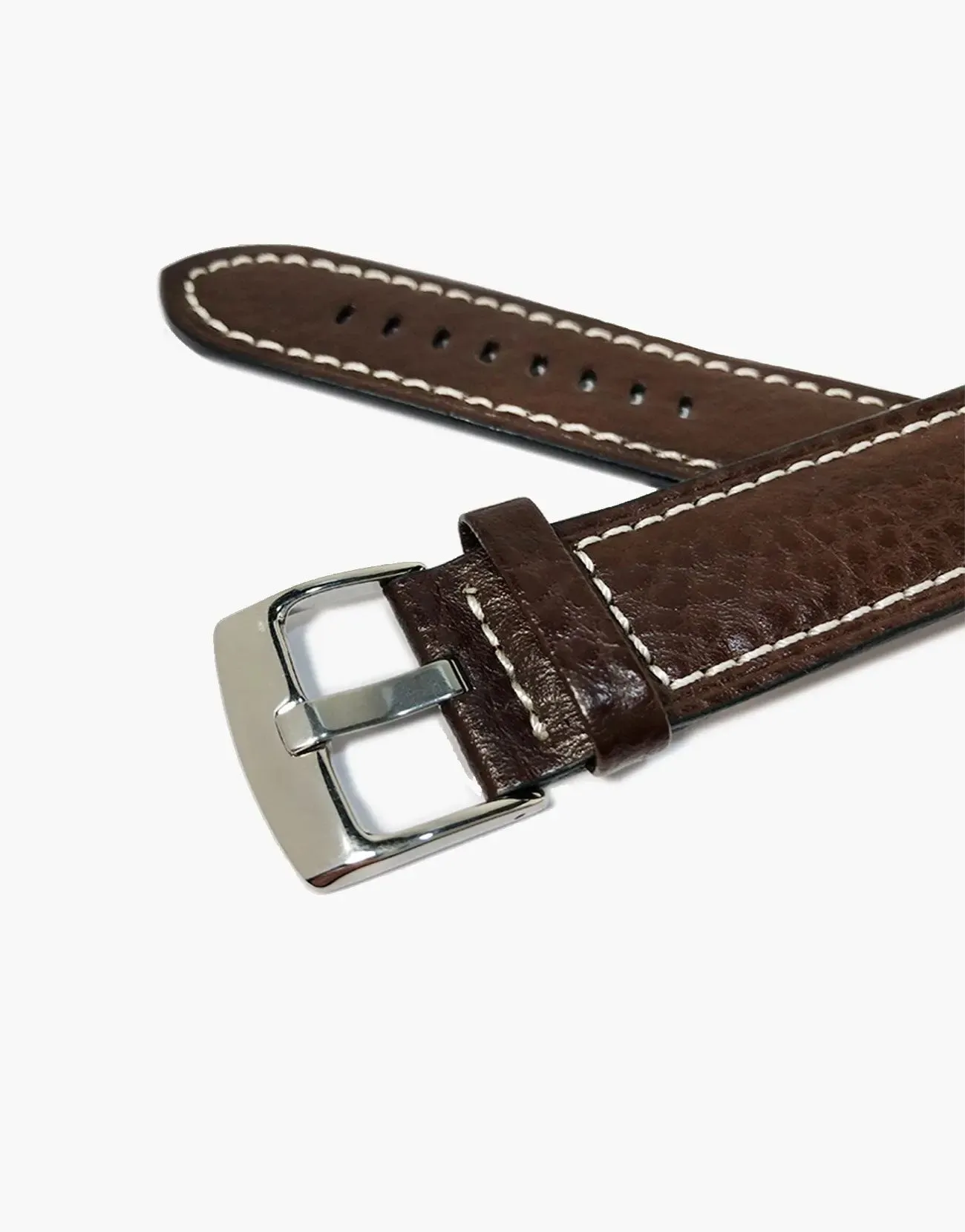 LUX Panerai Style Flat Buffalo Leather Brown Watch Straps White Stitching