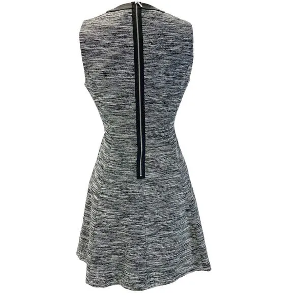 Madewell Womens 10 Anywhere Dress Mini Skater Black White Tweed Faux Leather
