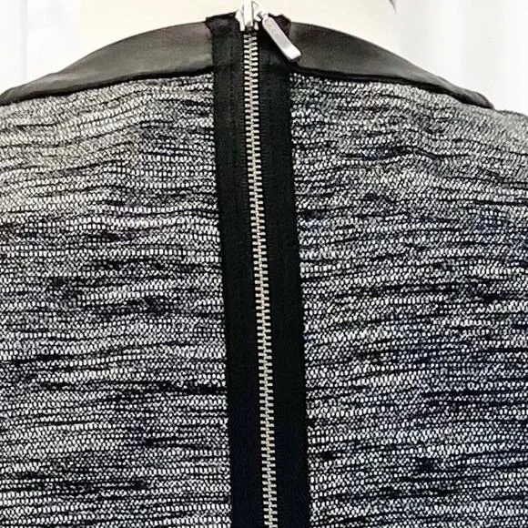 Madewell Womens 10 Anywhere Dress Mini Skater Black White Tweed Faux Leather