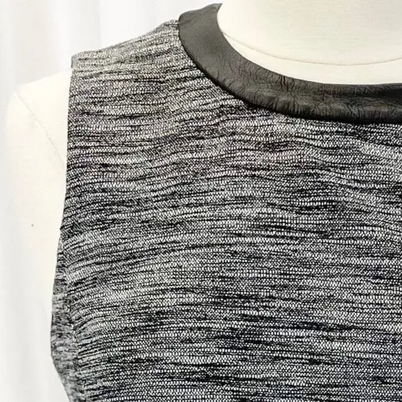 Madewell Womens 10 Anywhere Dress Mini Skater Black White Tweed Faux Leather