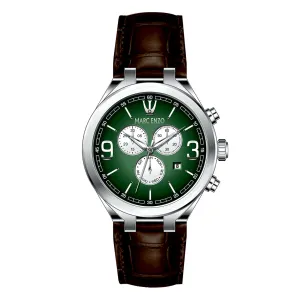 Marc Enzo Gents Green Dial Chronograph Brown Leather Quartz Watch