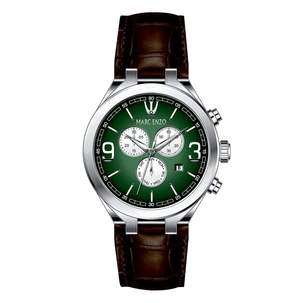 Marc Enzo Gents Green Dial Chronograph Brown Leather Quartz Watch